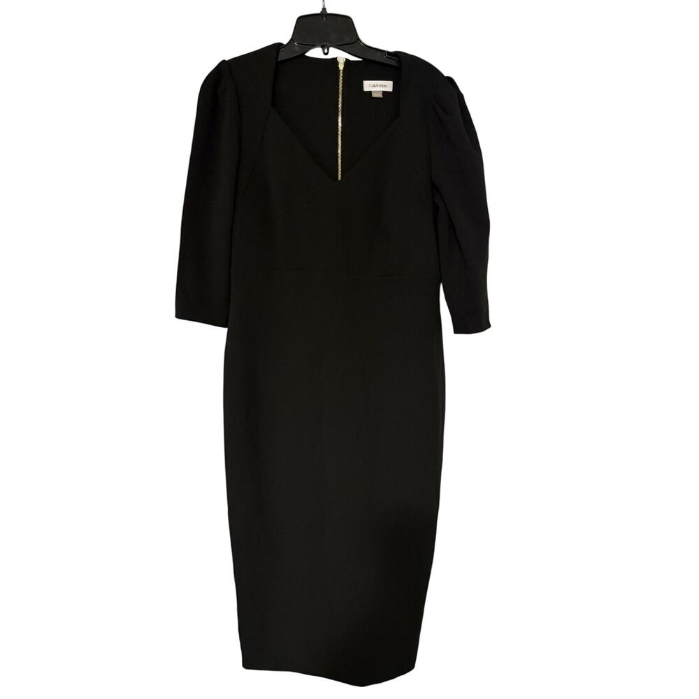 Ladies Calvin Klein Vneck sheath dress black short sleeve 10